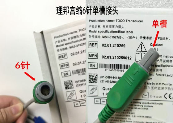 MS3-31527 トコトランスデューサー探査器 6針 シングルスロット ブルーリボン ベルクロ 2.5m 長さ