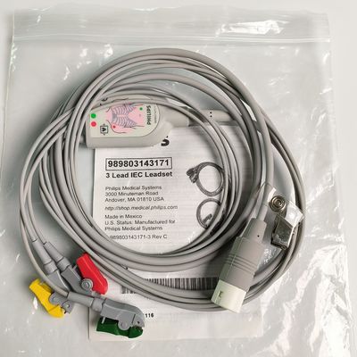 PHILIP オリジナル 3 Lead IEC Leadset 赤,緑,黄色,2.6 M マシンエンド ラウンド 12針 PN:989803143171